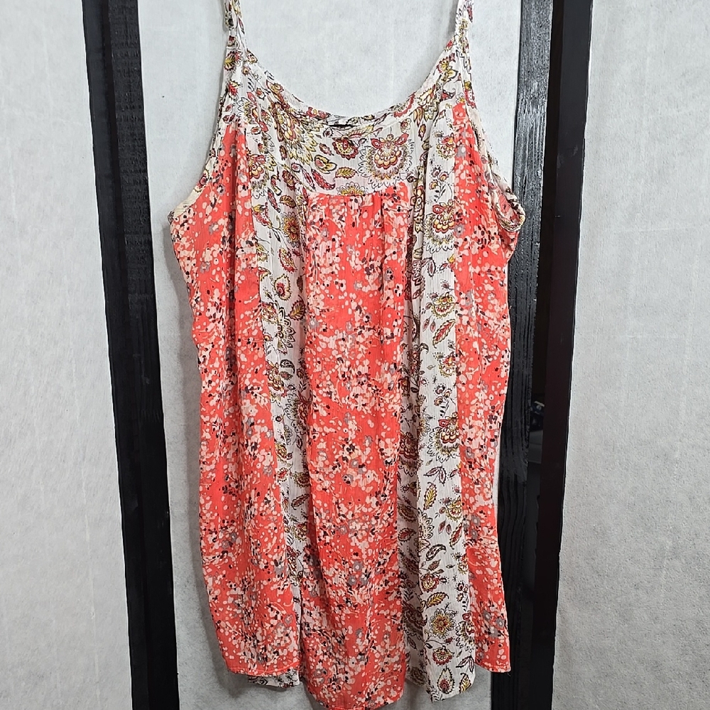 Floral Sleeveless Women's Top - Coral and Cream